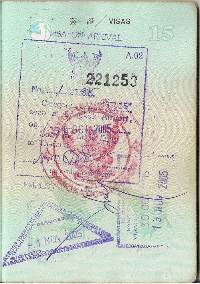 Thailand visa page in a passport for visual reference