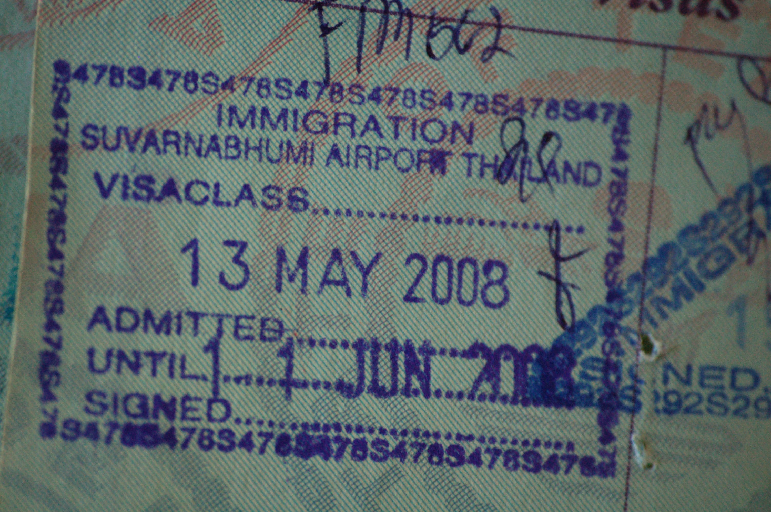 Thailand passport entry stamp example